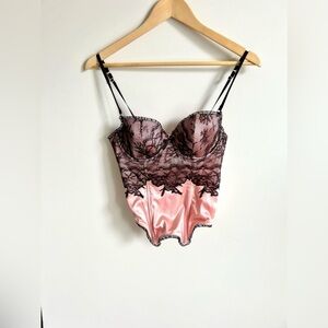 Elle Macpherson Silk and Lace Corset Bustier pink black 36 B